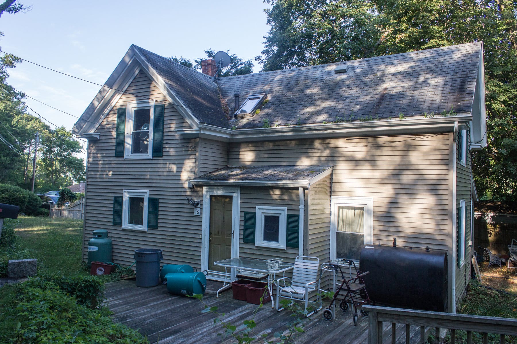 Worn roof before replacement on a North Shore, MA home