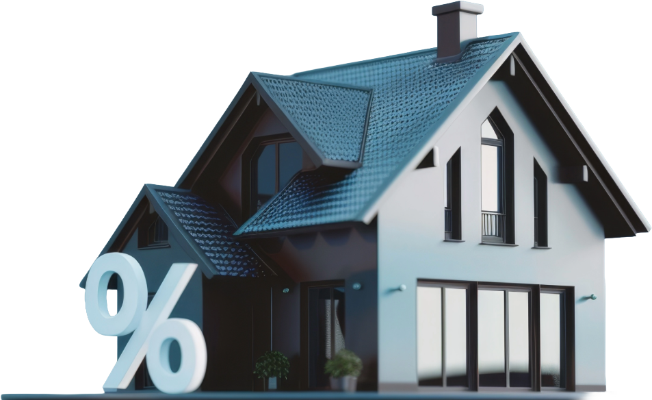 Model home with a percentage sign representing low-rate exterior remodeling financing
