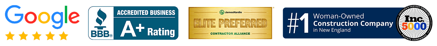 Coastal Windows & Exteriors credentials: Google 5-star, BBB, James Hardie Elite Preferred, President's Club, Inc. 5000
